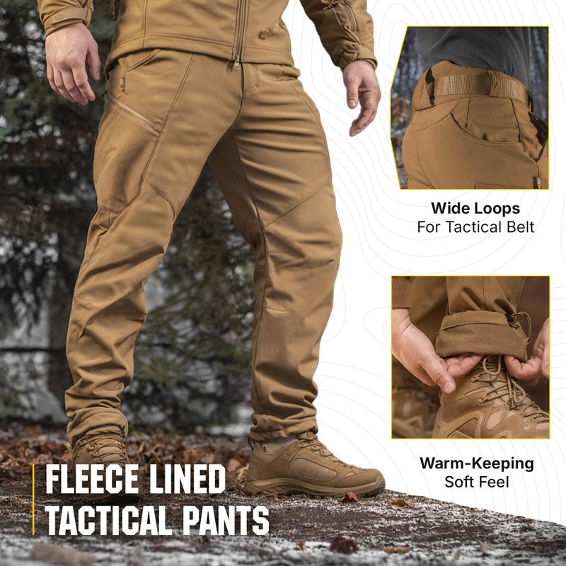 M-Tac Menâ€™s Winter Tactical Work Pants - Thermal Softshell Fleece Lined Cargo Pants for Cold Weather & Outdoor Use (Coyote, XXL) - Image 3